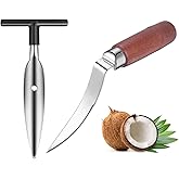 CSCTEK Coconut Tool,Stainless Steel Coconut Meat Remover and Punch Opener,2 PCS Stainless Steel Coconut Tool with Durable Woo