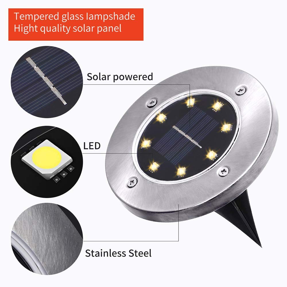 4 Pack Bodenleuchten Solarleuchte außen, Edelstahl Wasserdicht led beleuchtung Garten Außenleuchte, LED Solar Path Lights Garten Landschaft Beleuchtung für Pathway Yard Auffahrt Rasen