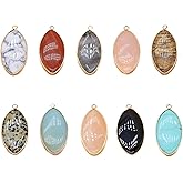 LE SKY 6 Pcs Natural Stone Pendants Marquise Shape Healing Crystal Agate Stone for Jewelry Making Necklace Earrings