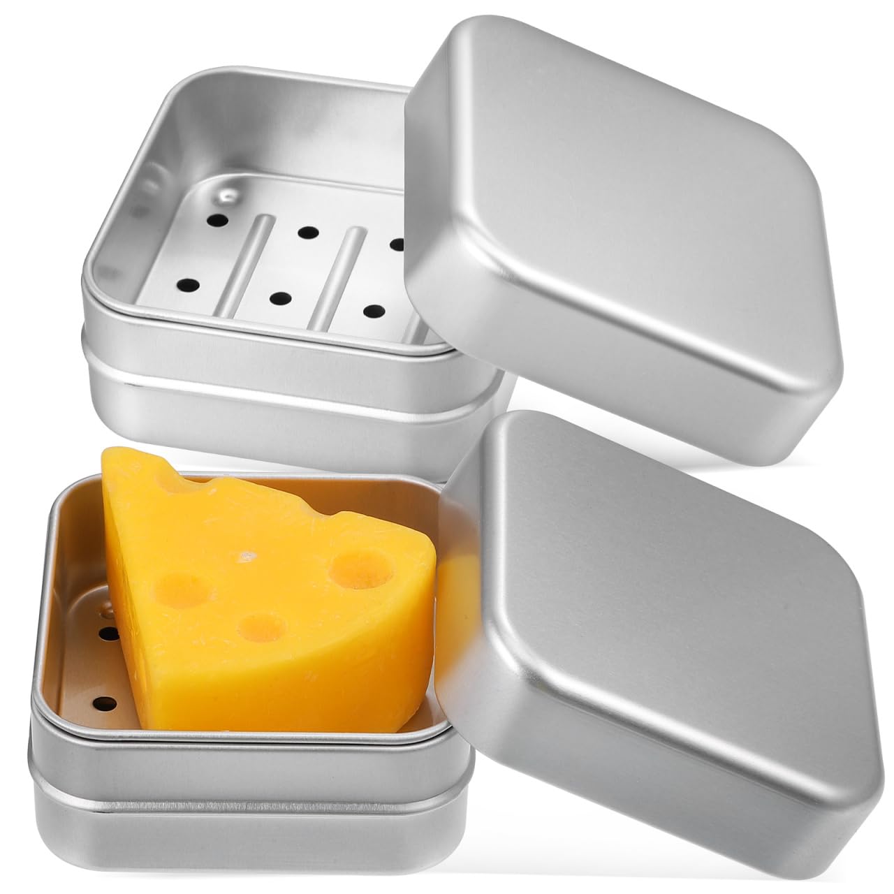 Photo 1 of *** MISSING DRAIN *** Luxshiny 2Pcs Aluminum Soap Box: Travel Soap Holders Empty Tin Box Container Case with Drain Strainer Lid for Camping Outdoor Activity