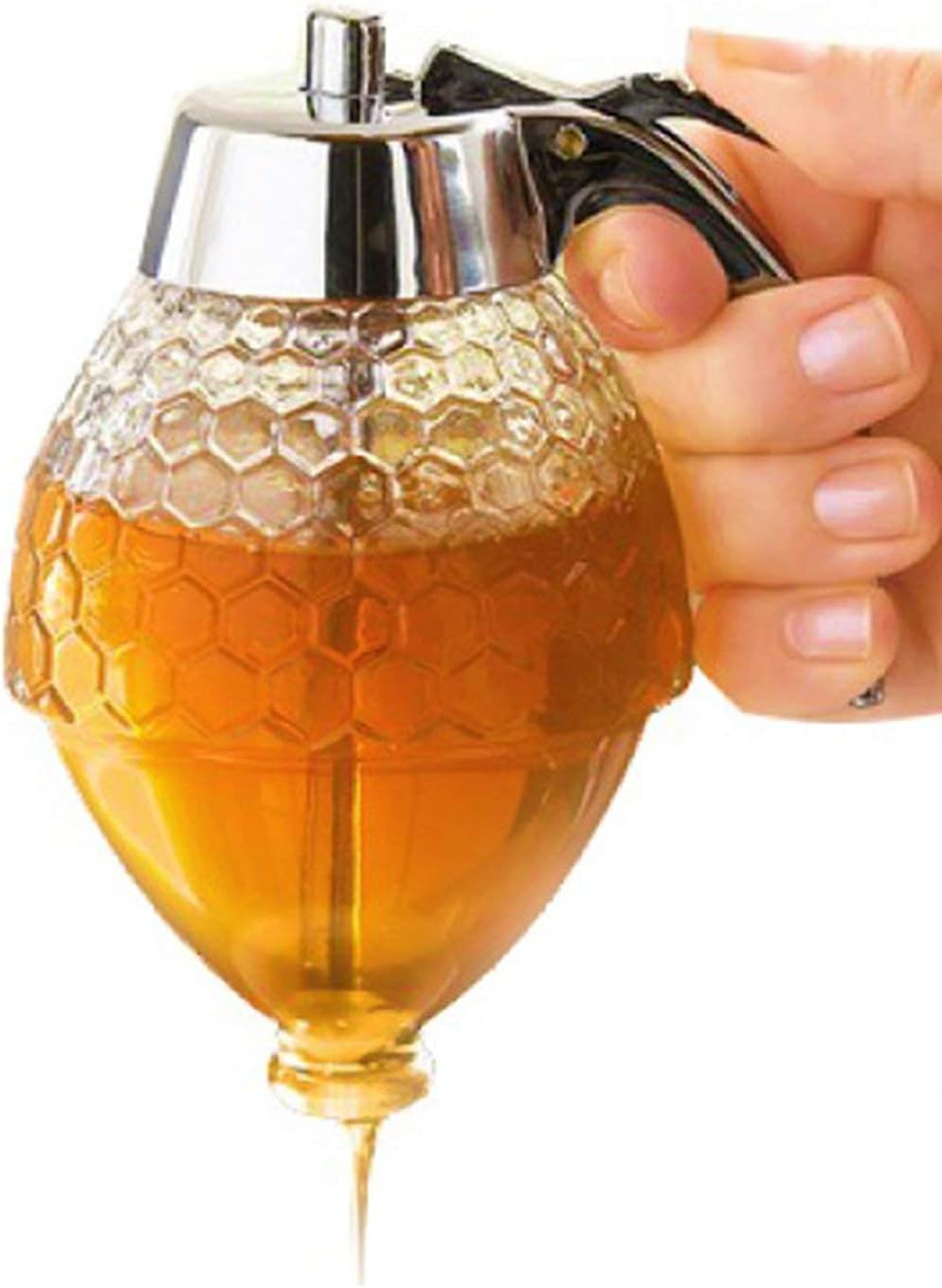 Honey Syrup Dispenser, 200ML Honey Dispenser Jar Container Acrylic Storage Pot - No Drip, Moderate Flow,BPA Free