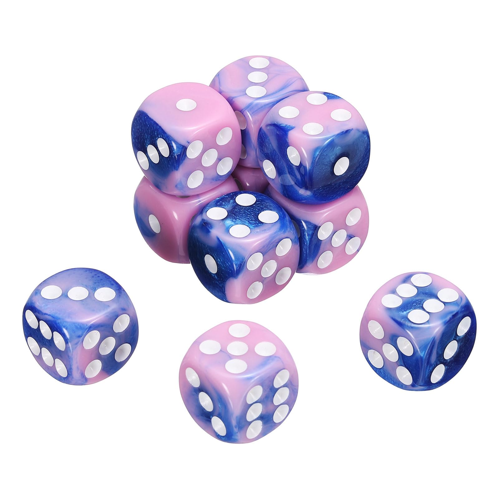 sourcing map 10Pcs 6 Sided Standard Dice, 2 Colors 16mm Acrylic D6 Mini Polyhedral Pearl Pattern Game Dice Set for Table Games, Pink and Blue/White Point