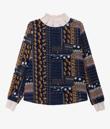 Amazon Co Jp Ace Factory レディース レトロ柄 シャツ ブラウス レディース ロングスリーブ T シャツと10度アップ暖かも おしゃれ エコバッグ付き ブルーxl 服 ファッション小物