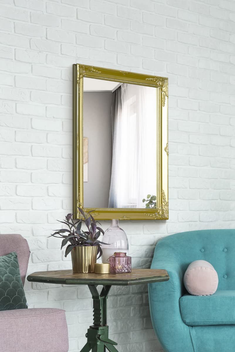 ANTIQUE GOLD Shabby Chic Antique Style Rectangular Wall MIRROR complete with Premium Quality Pilkington's Glass - Overall Size: 20 inches x 24 inches (60cm x 50cm)