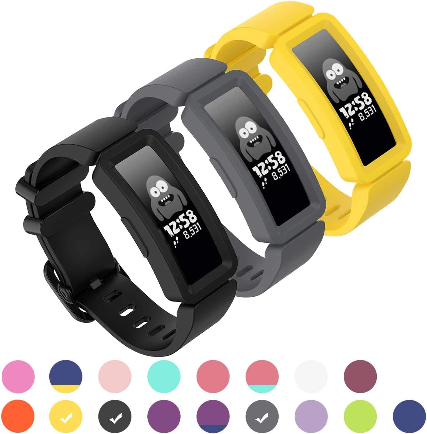Compatible with Fitbit Ace 2 Bands for Kids 6+, Soft Silicone Waterproof Bracelet Accessories Sport Strap Boys Girls bands Compatible for Fitbit Ace 2
