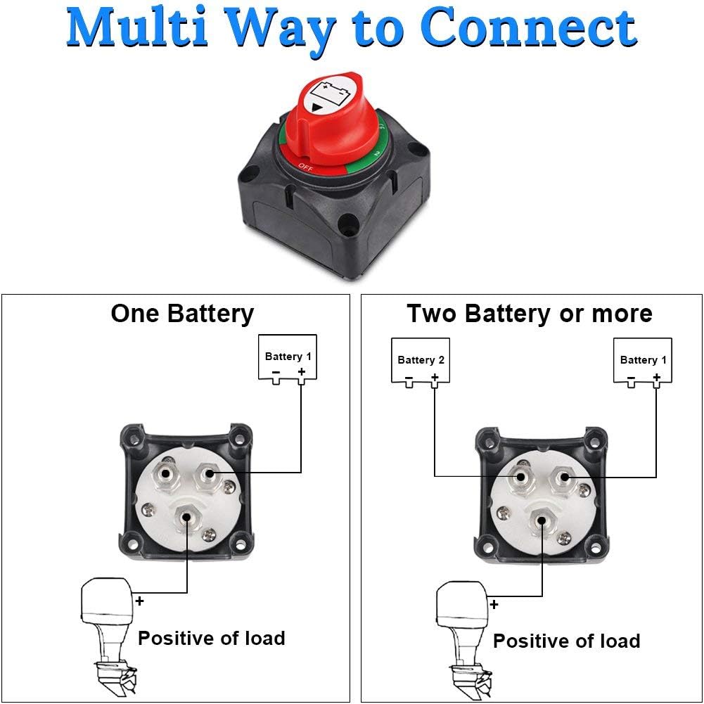 WATERWICH Battery Disconnect Switch Kit 1-2-both-off Isolator Marine Battery Switches 200/1250 Amp Waterproof for Ship Boat Yacht RV Camper Truck Car Vehicle(1-2-Both-Off with 3 Copper Ring Terminal): Automotive