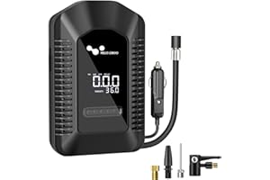 Helloleiboo Tire Inflator Portable Air Compressor, 12 Volt DC Car Tire Pump with 150 PSI Digital LCD Pressure Gauge and IED Light for Fast Inflation of Car, Motorcycle and Bicycle Tires.