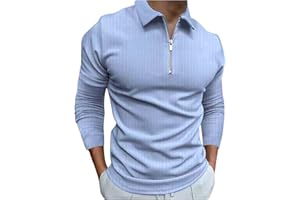 Kaniem Mens Patchwork Polo Shirts Fall Quarter Zip Golf Polo Shirt Casual Lapel Zipper Long Sleeve Top with Pocket