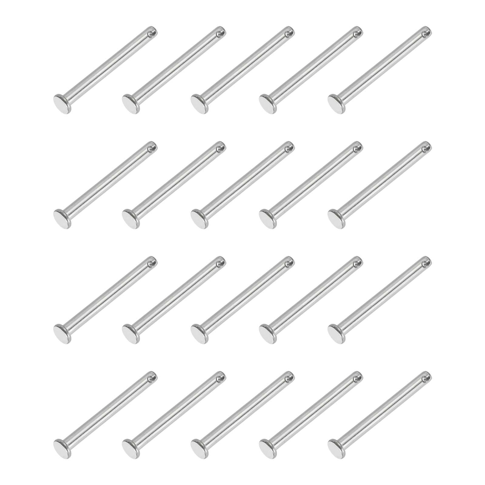 PATIKIL 4 x 40 Mm Single Hole Clevis Pins, 20 Pcs 304 Stainless Steel Flat Head Pin for Hitch Pin Lock Link Hinge Systems, Silver