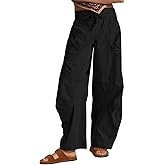 Aoysky Womens Baggy Barrel Wide Leg Pants Drawstring Elastic High Waisted Casual Loose Trousers Pockets