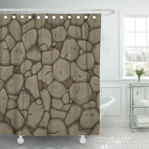Amazon Com Emvency Shower Curtain Floor Brown Stone Rock Wall