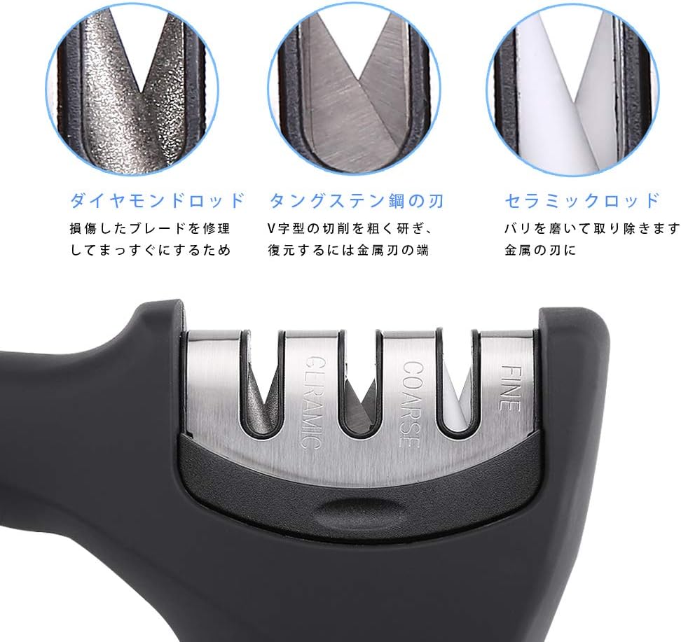 Amazon Latauar プロフェッショナルナイフ研ぎ器 3段階ダイヤモンド タングステン鋼とセラミックロッドが刃の修復と研磨に役立ちます 迅速 安全 使いやすい 研ぎ器 オンライン通販