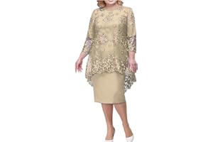ADHOWBEW Formal Dresses for Women Plus Size Lace Chiffon Two Piece Set Dress Elegant Long Sleeve Midi Dress