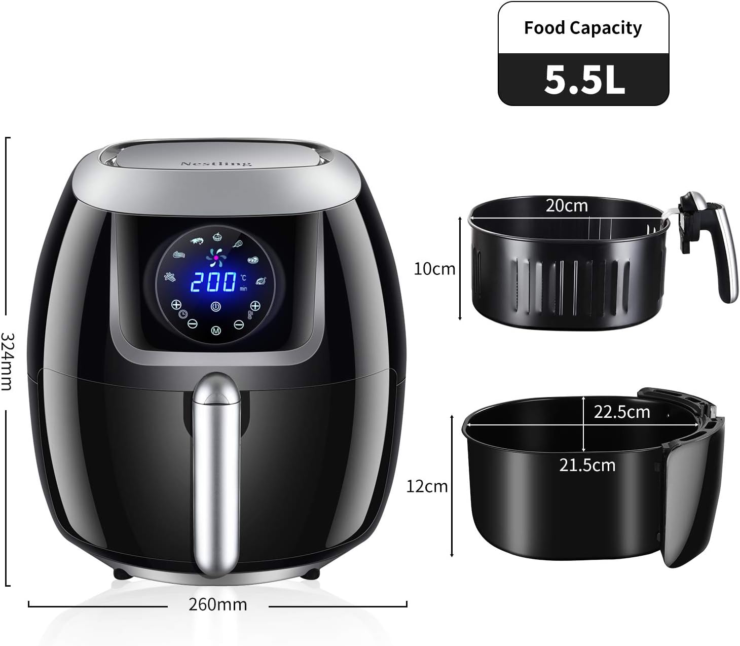 Freidora de aire con pantalla digital Nestling 5,5 l, 1500 W