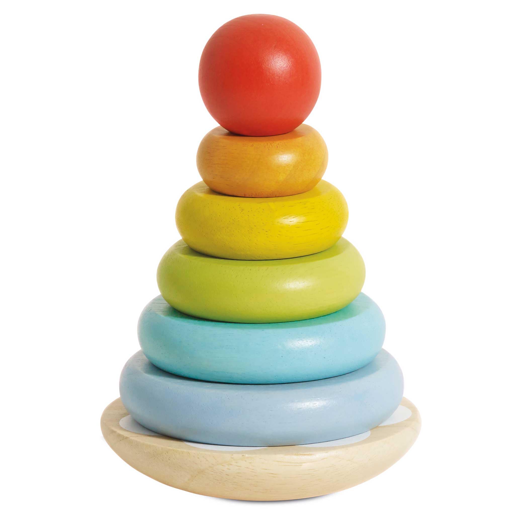 Le Toy Van – Wooden Rainbow Stacker | Girl & Boy 7 Piece Rainbow Wobbling Ring Stacker – Suitable for 18+ months