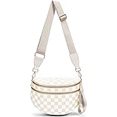 hibear Checkered Crossbody Bag Spacious Bum Bags for Women Nylon Crossbody Fanny Packs Checkered Purse Belt Wallet