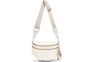 hibear Checkered Crossbody Bag Spacious Bum Bags for Women Nylon Crossbody Fanny Packs Checkered Purse Belt Wallet