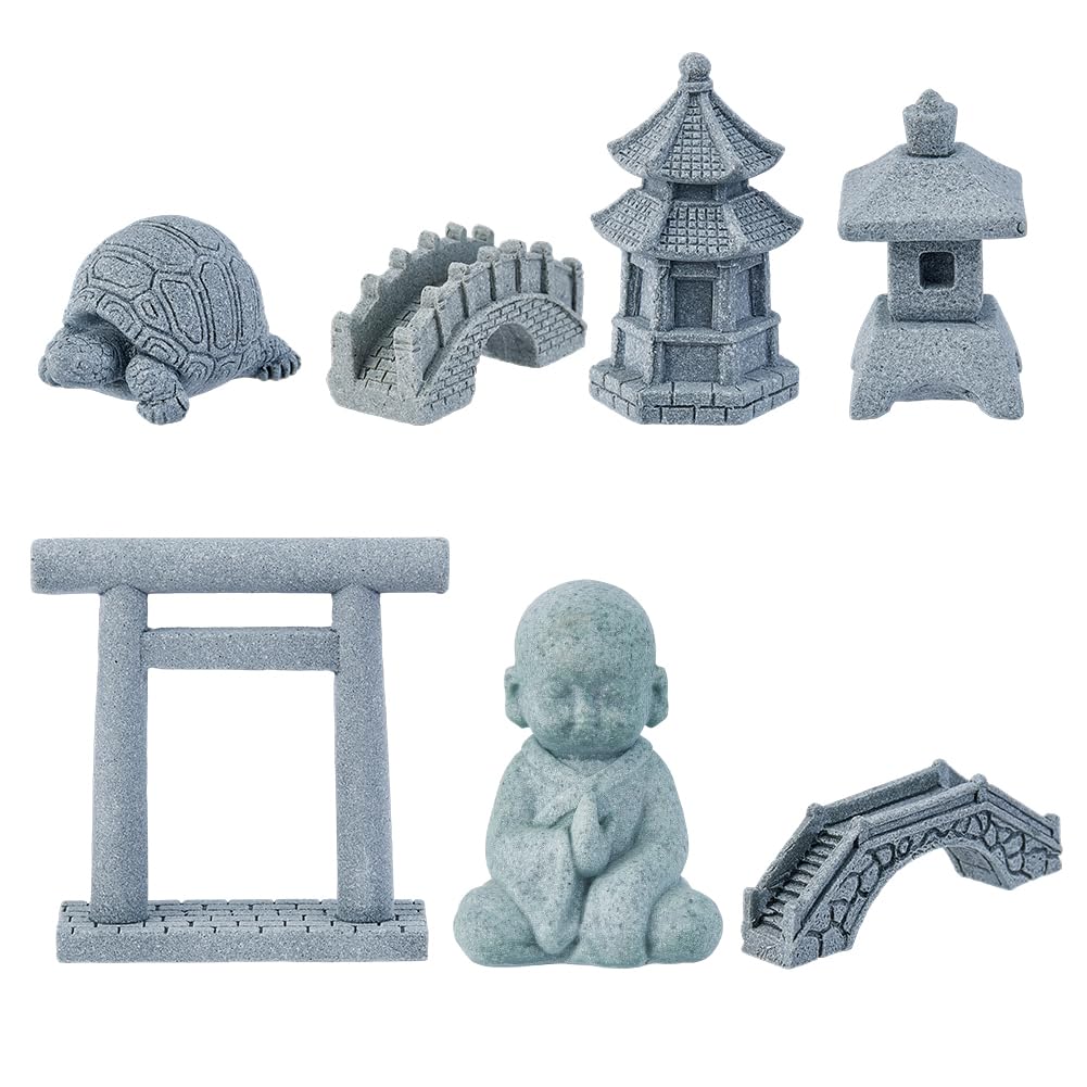 SUPERFINDINGS 7Pcs 7 Styles Mini Zen Garden Accessories Meditation Buddha Zen Garden Accessories Mini Landscape Ornament Stone Miniature Fish Tank Terrarium Bonsai Decorations