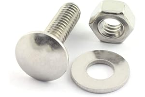 PRO BAMBOO KITCHEN RuiLing 10 Set Carriage Bolt Sets 304 Stainless Steel Carriage Screw Hex Nut and Flat Washer Kits 1/4-20 Inches