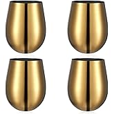 wutfuooo 4 Pack Stemless 17 OZ Tumbler Wine Glasses, 304 Stainless Steel Cups for Home Restaurants Bars Outdoor, Good Gift and Dishwasher safe
