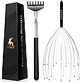 USAGA 20 Fingers Head Massager Scalp Massager Head Scratcher Extendable Back Scratcher for Scalp Body Relaxing (Black)