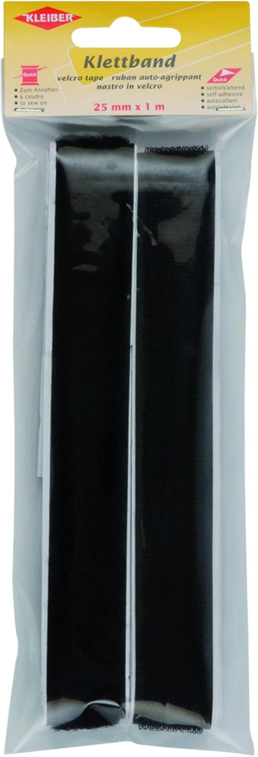 Kleiber 819-01 25 mm Hook and Loop Self Adhesive Strip, Black
