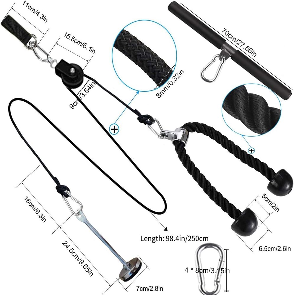 Pulley Cable Machine Men Women Professional Muscle Strength Fitness Equipment Forearm Wrist Roller Training for LAT Pulldowns, Biceps Curl, Triceps Extensions Workout Straight Curved : Sports & Outdoors