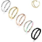 PEAKLINK 5PCS Double Nose Hoop Ring 316L Conch Earring Helix Piercing Septum Nose Jewelry Surgical Steel Cartilage Earrings Nose Clicker Rings Rook Tragus Lobe Lip Piercing Jewelry 6 to 12 mm