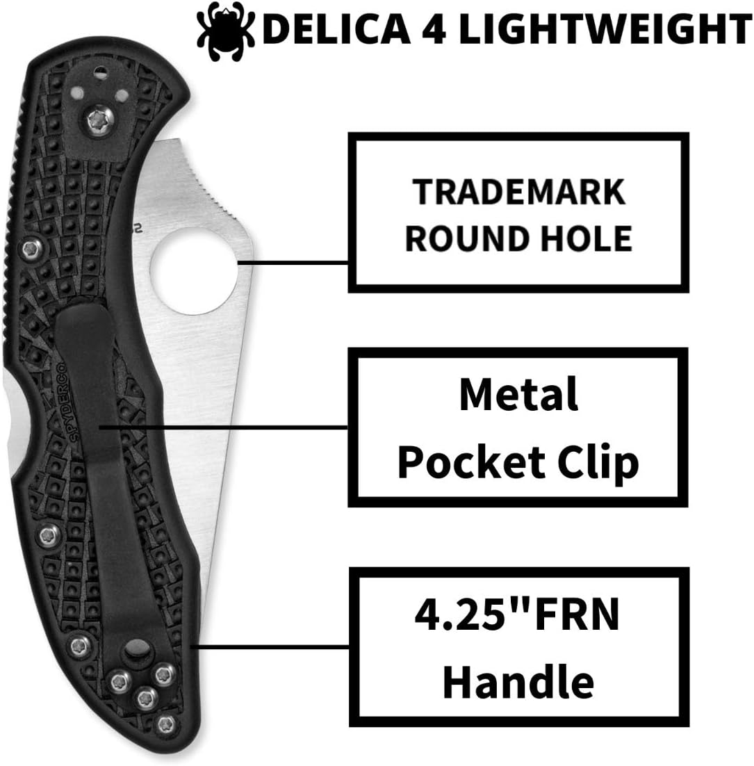 Spyderco Delica 4 Spyder Edge Folding Knife, Black, 15.2 x 2.5 x 2.5 cm; 4.54 g - Image 5