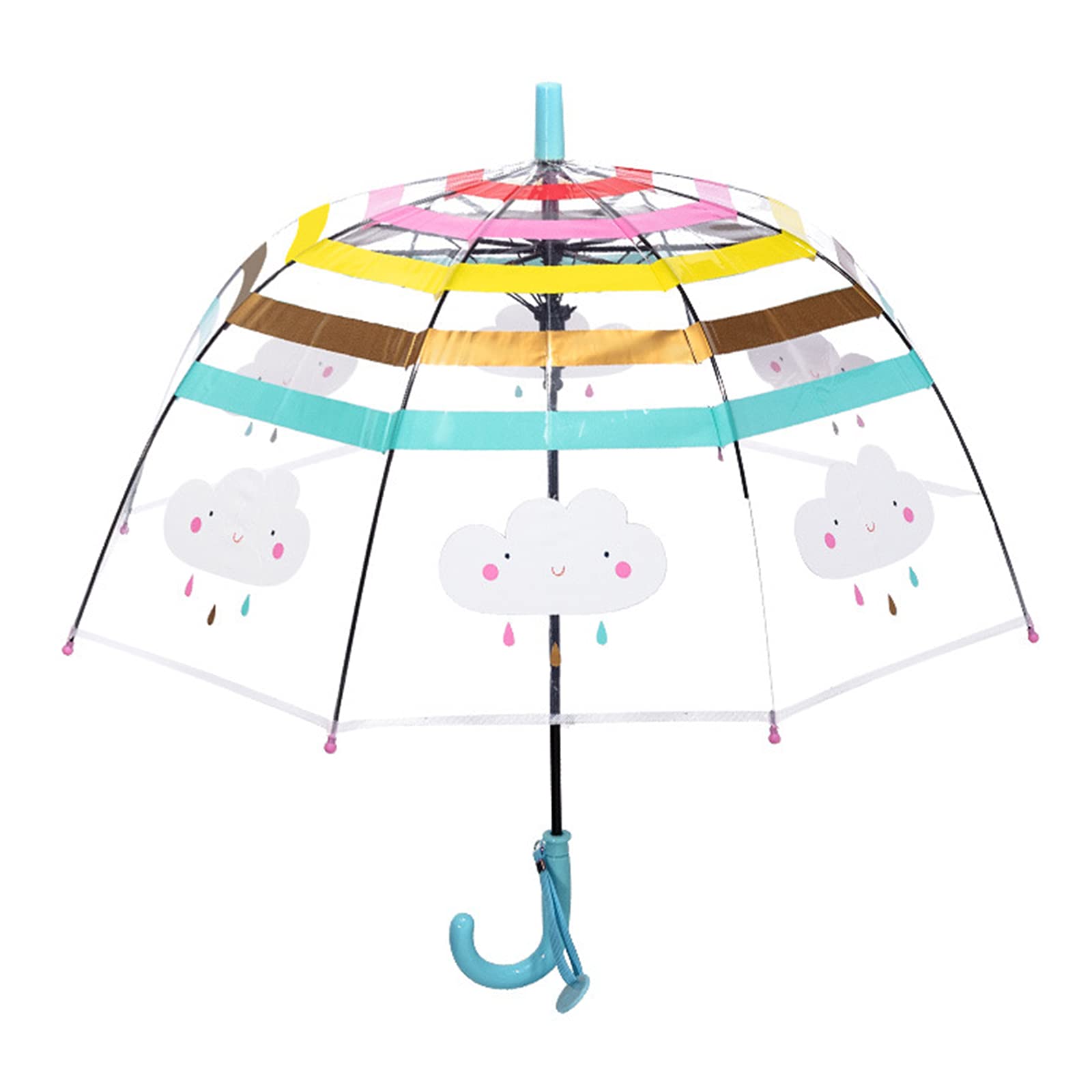 Kuppn Children Umbrella, Kids Transparent Umbrella Cartoon Cute Rainbow Cloud Arched Automatic Men and Women Clear Wind Long Handle Wind Umbrella with an Easy Grip Handle