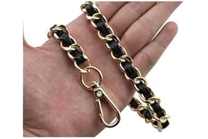 HAHIYO Metal Plus Synthetic Leather Purse Chain Strap Length 31.5 Inch Gold Black for Shoulder Cross Body Sling Purse Handbag Clutch Replacement Comfortable 0.47 Inch Wide 5mm Extra Thick 1 Pack