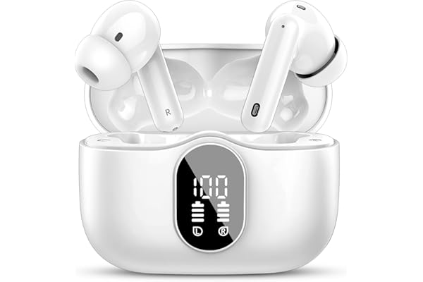 Wireless Earbuds, Bluetooth 5.4 Headphones Bass Stereo, Ear Buds with Noise Cancelling Mic, LED Display in Ear Earphones Clea