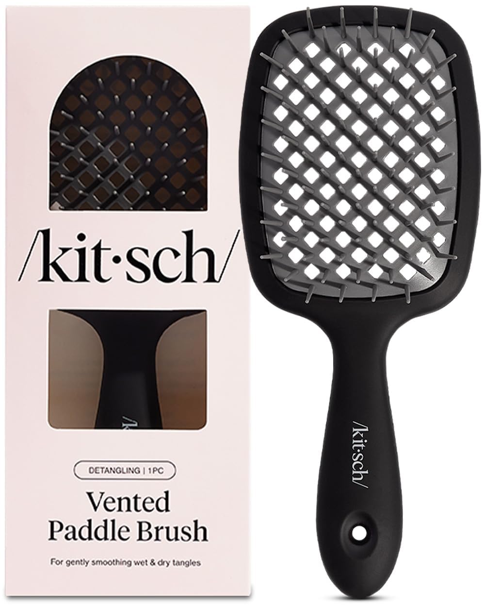 Kitsch Lightweight Vented Hair Brush Detangler for Women, Men & Toddlers | Soft Bristle Hairbrush for Hair Care, Easy-to-Hold Hair Dryer Brush, Detangling & Blow Drying | Ideal Gifts for Women - Black