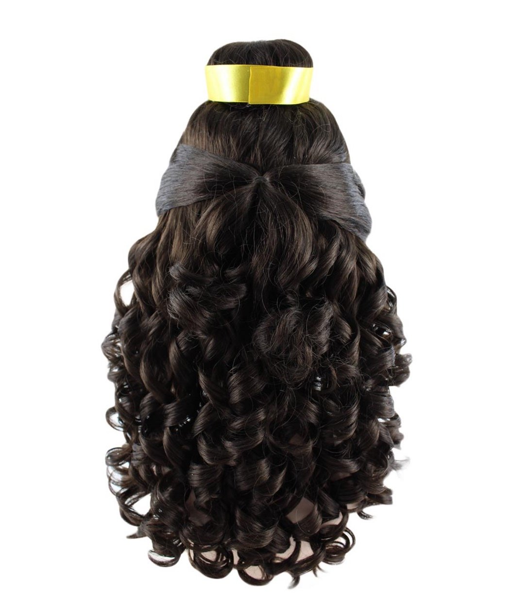 Princess Belle Wig Long Curly Wave Hair with Ribbon for Cosplay Costume Party Dress up Halloween (Dark Brown)
