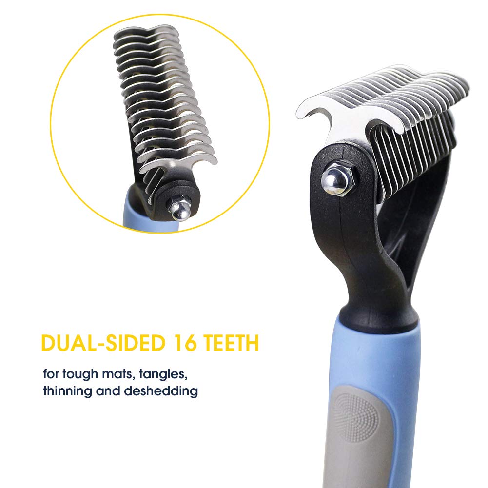 EDUPLINK Pet Grooming Tool 2 Sided Undercoat Rake for Cats & Dogs - Safe Dematting Comb for Easy Mats & Tangles Removing No More Nasty Shedding and Flying Hair Professional Dog & cat Grooming Tool