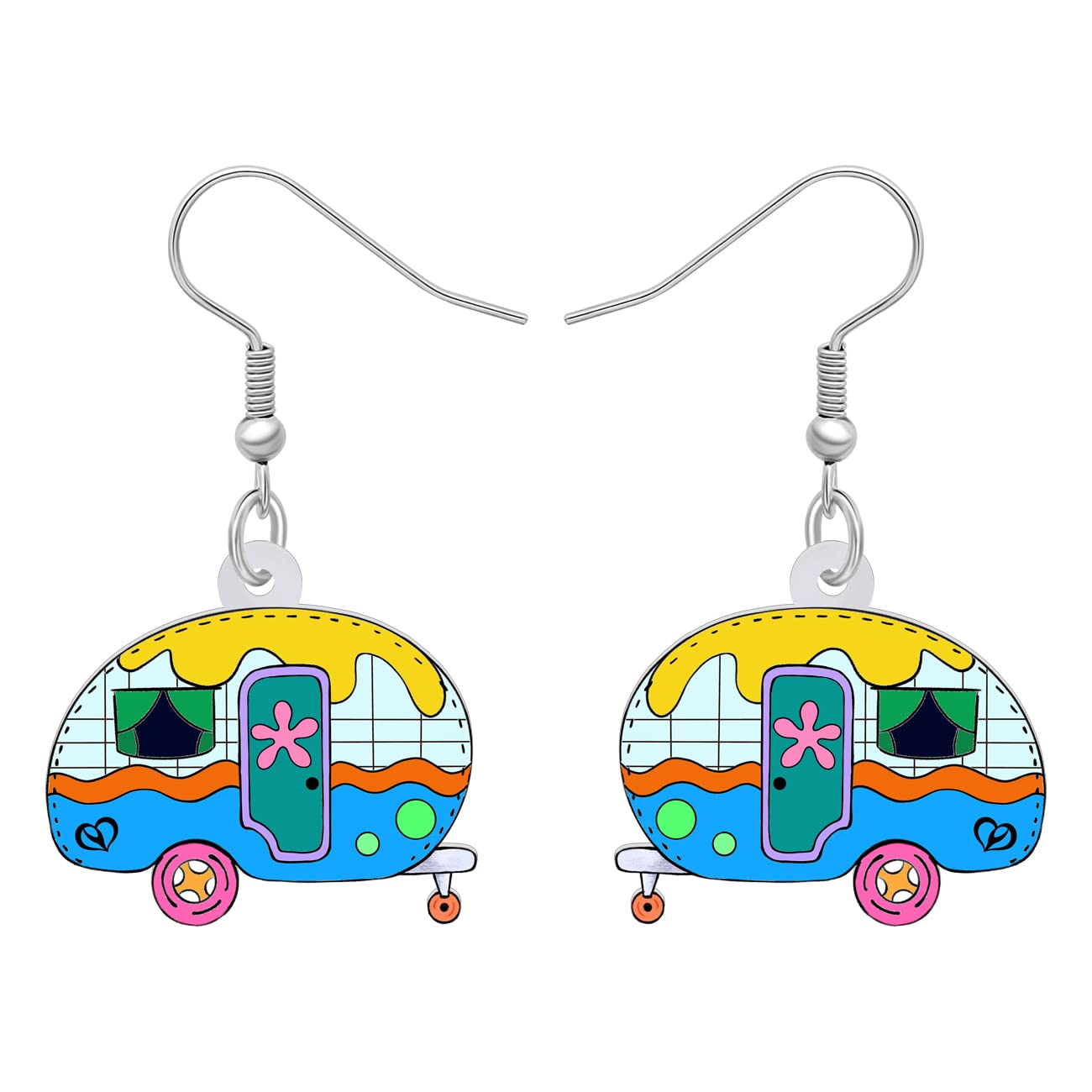RAIDIN Cute Acrylic Camper Travel Trailer Dangle Hook Earrings Camping Car Jewelry Gifts for Women Girls Camper Lovers (Multi)