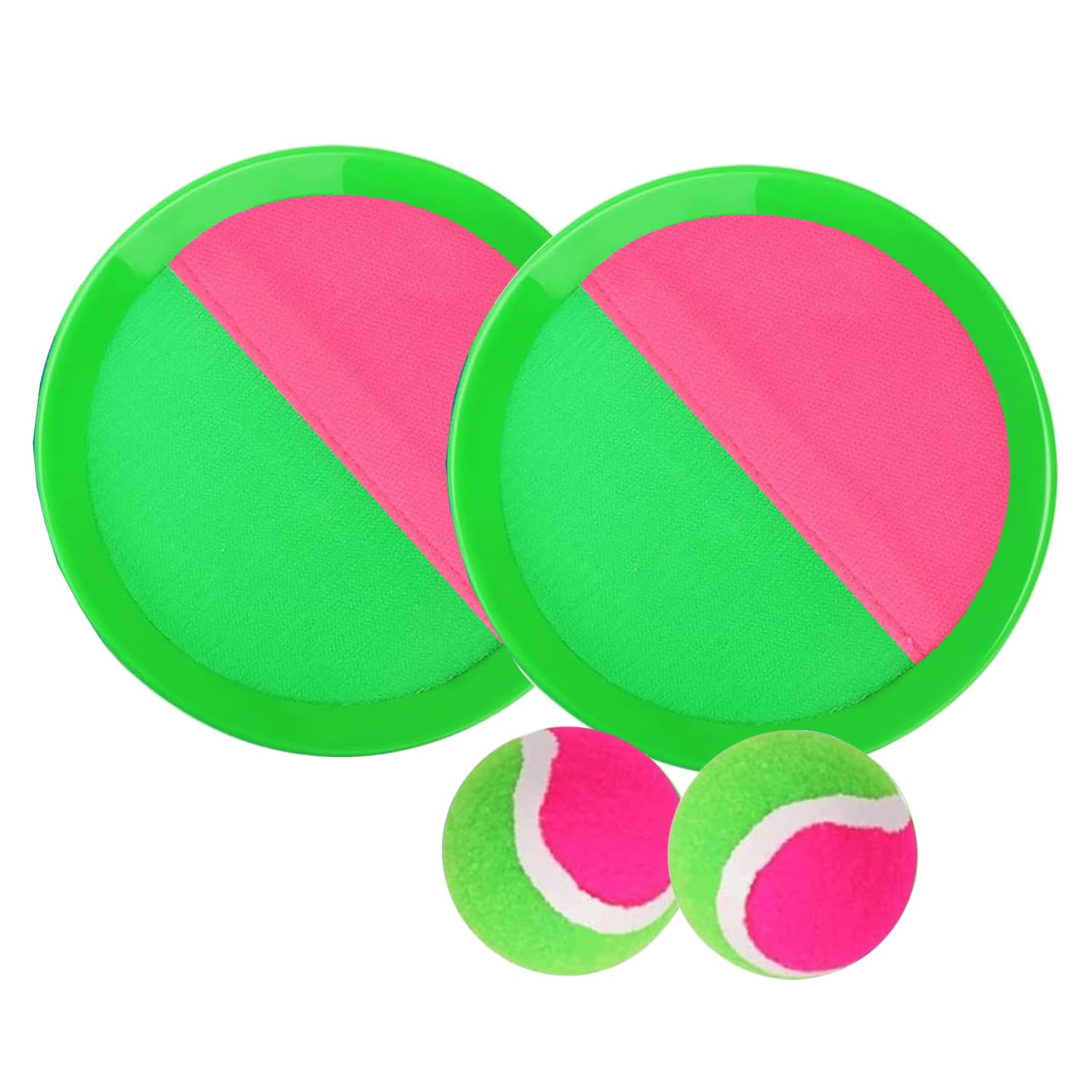 Ball Catch® Green and Pink | 2 Rackets with Scratch + 2 Balls | Summer Beach Game for Kids and Adults | Fun and Stimulating Toy | Practical and Portable | Outdoor Toys | OriginalCorner®