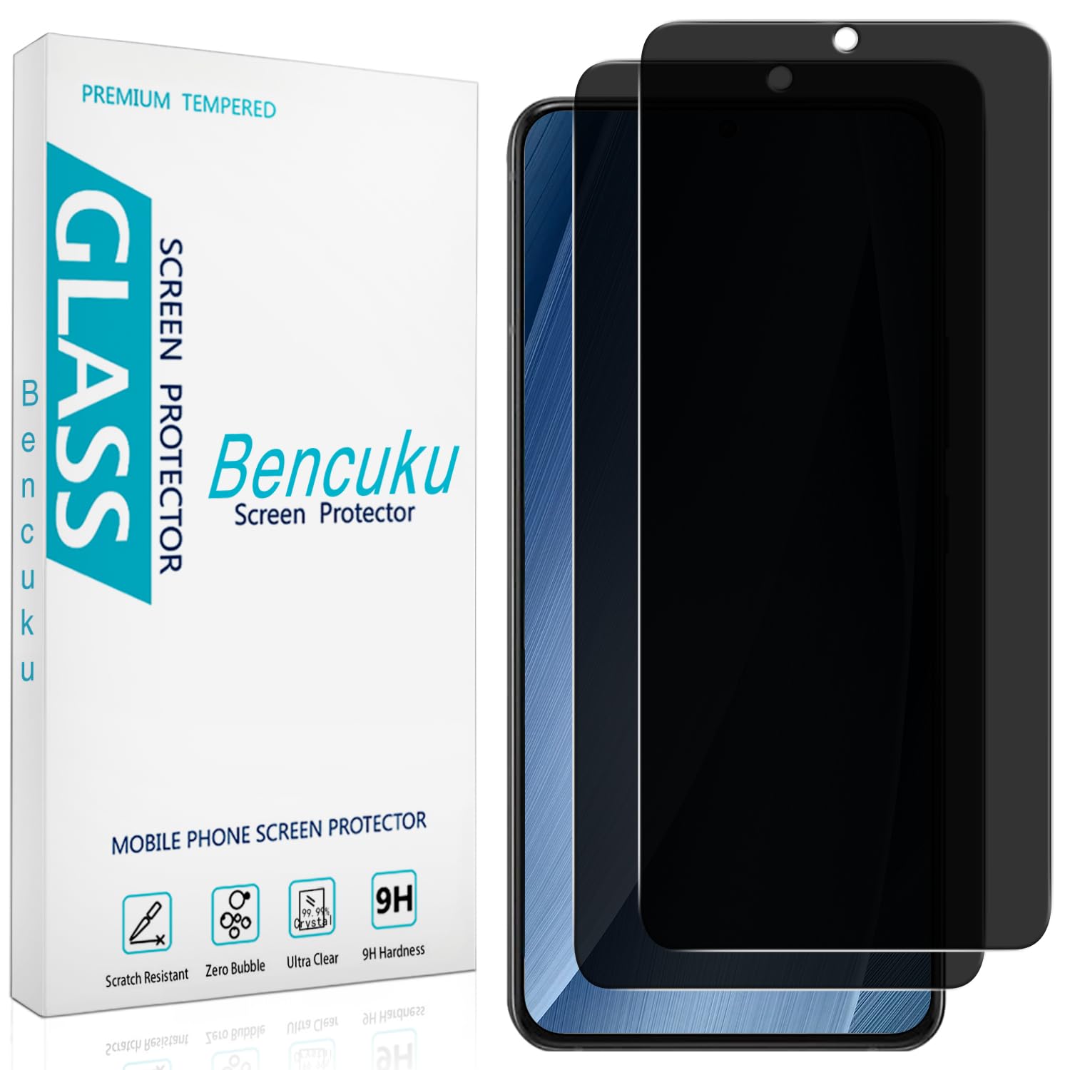 Photo 1 of Bencuku (2 Pack) Privacy Screen Protector for Samsung Galaxy S22 Anti Spy Tempered Glass, Support Fingerprint Unlock, Anti Scratch, Bubble Free
