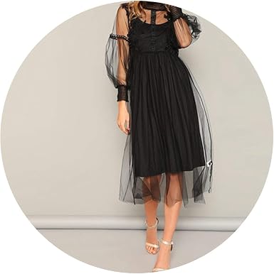 Black High Neck Flower Applique Mesh 