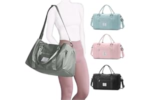 HYC00 Gym Bag for Women, Travel Duffel Weekender Overnight Bag with Wet Pocket, Gym Tote Bag for Travel Essentials,Green