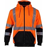 FONIRRA ANSI Class 3 High Visibility Safety Lightweight Fleece Hoodie for Men Reflective Hi Vis Work Hoodie for Construction