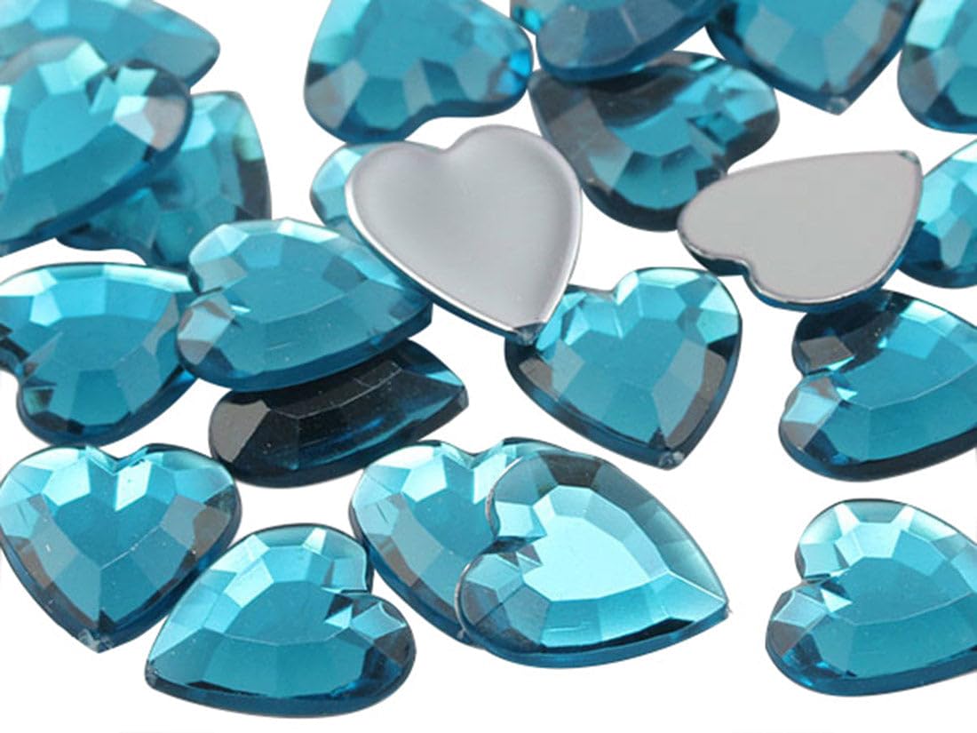 Allstarco 15mm Flat Back Heart Acrylic Rhinestones Plastic Gems Plastic Costume Jewels Embelishments - 40 Pieces (Blue Aqua .QR) — image 1