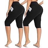 FULLSOFT 2 Pack Women's Capri Leggings - High Waisted Knee Length Capris Yoga Pants for Summer Casual Workout
