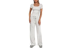 Darong Women's Two Piece Outfit Short Sleeve Scoop Neck T Shirts with Wide Leg Pants Active Tracksuit Lounge Set