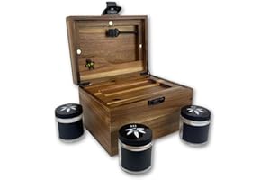 BzzBox Decorative OG Storage Box - Acacia, Lockable, with 3 Jars for Easy Storage | Your Stylish Keepsake Storage Box For Eve