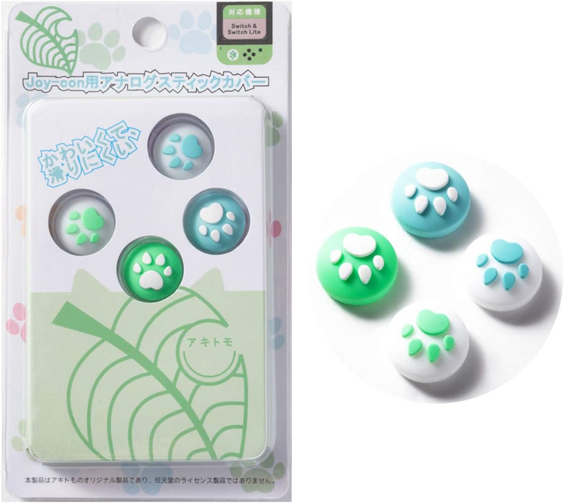 Cute Cat Paw Claw Design Soft Silicone Thumb Stick Grips Cap for Nintendo Switch NS Controller Joy-Con/Switch Lite ThumbStick (4PCS Green & Blue Cat Paw)