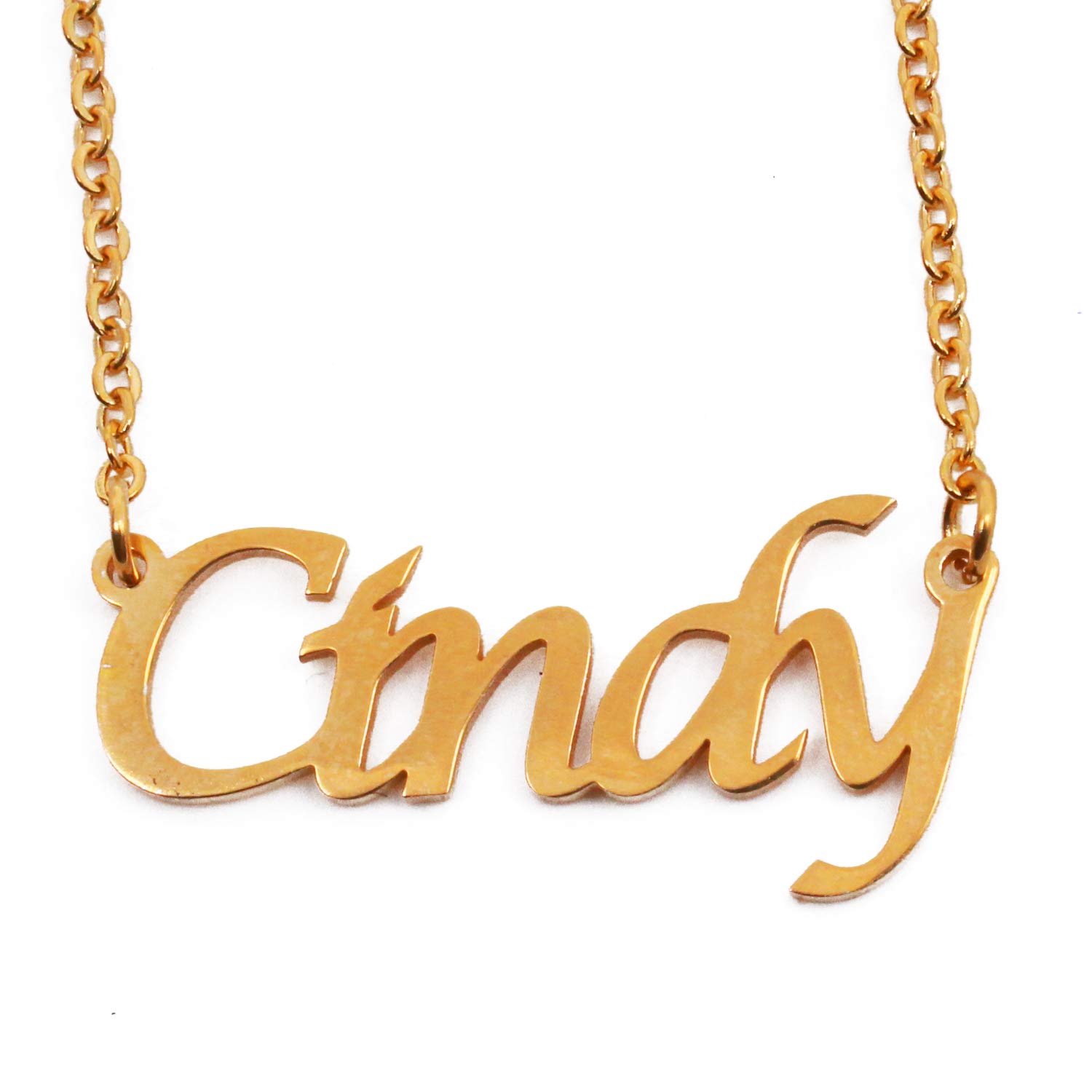 Kigu Cindy Personalised Name Necklace Adjustable Chain - 18ct Gold Plated - Incl Gift Packaging