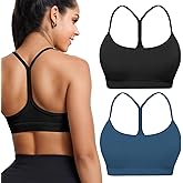 Buauty 2 Packs Sports Bras for Women High Support Large Bust, High Impact Yoga Wireless Padded Bras for Sagging Breasts, Low Back Athletic Workout Strappy Racerback Sports Bra Black and Blue M