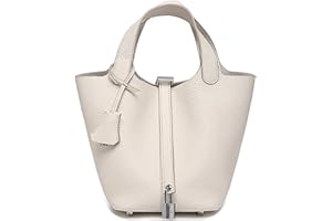 ADPWRL Genuine Leather Soft Bucket Bag for Women Fashion Lock Design Handbags Vegetable Basket Satchel with Top Handle Bags