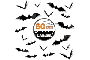 Halloween 3D Bats Decoration 60pcs, 4 Different Sizes PVC Scary Black Bat Sticker Wall DIY Bat Decor for Home Decor Wall Deca